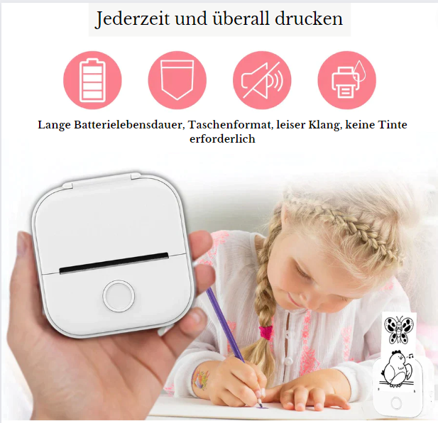 Goodielicious™ - MiniPrinter + gratis printpapier: De printer die nooit inkt nodig heeft!