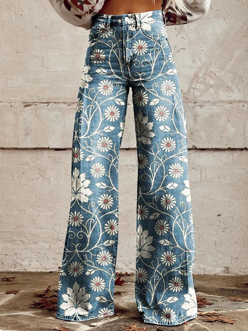 Harriet™ relaxte broek met wijde pijpen en vintage print