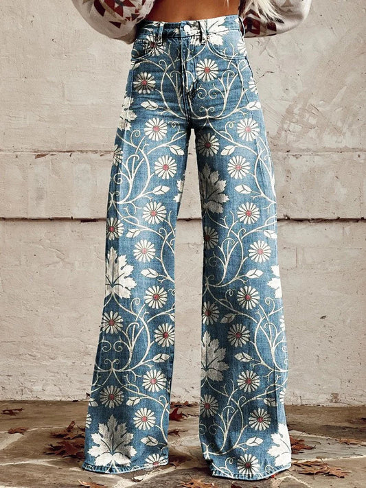 Harriet™ relaxte broek met wijde pijpen en vintage print